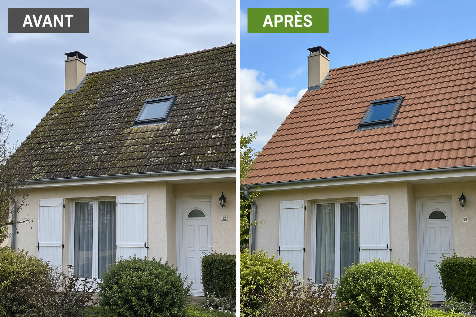 Toiture avant et après démoussage